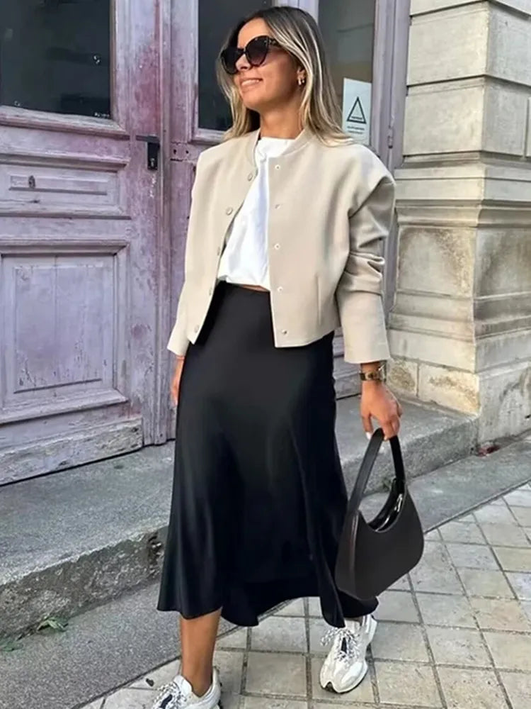 Liora™ High-Waist Satin Midi Skirt